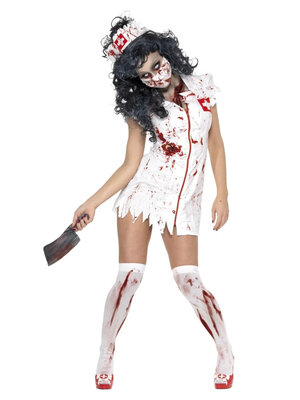 Dámský halloweenský kostým zombie sestřička krátký - Velikost XS 32-34 (II. Jakost)