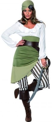 Dámský kostým pirátka (zelený) - Velikost S 36-38 (II. Jakost)