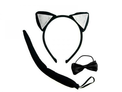 Sada kočka černo-bílá (uši, ocas, motýlek)