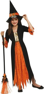 Dívčí kostým čarodějnice černo-oranžové šaty
