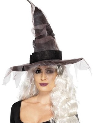 Dámský klobouk Čarodějnice černo šedý se síťkou