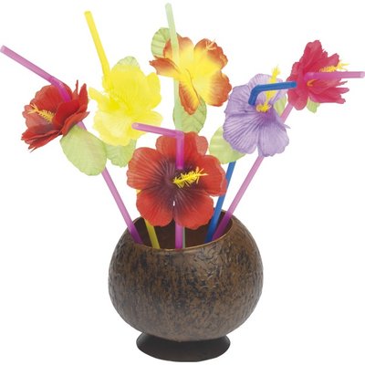 Havajská brčka s květinou 12 ks - mix barev