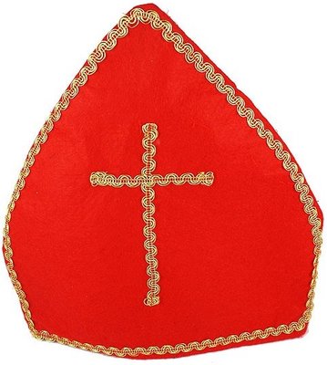 Mikulášská čepice, červená se zlatým křížem