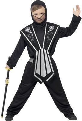 Dětský kostým ninja se stříbrnými doplňky
