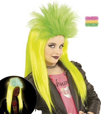 Dívčí neonově žluto-zelená punková paruka