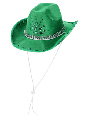 Zelený kovbojský klobouk s kamínky