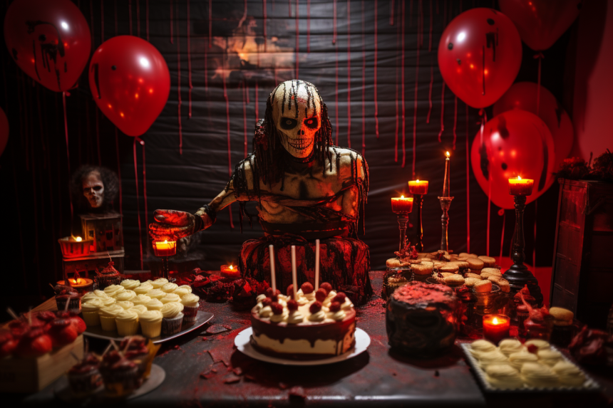 Zákusek Red velvet, pár balónků a atmosféra děsivé hostiny je na světě.