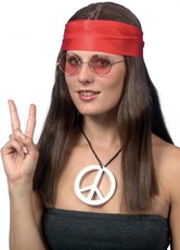 Dámská sada hippiesačka (paruka, brýle, medailon, čelenka)