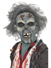 Halloween maska zombie (šedá s vlasy)