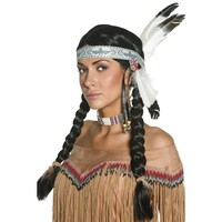 Dámská paruka Indiánka s pletenými copánky a čelenkou