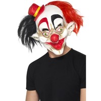 Celohlavová latexová maska černo-červený klaun