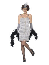 Dámský kostým charleston flapper stříbrný, krátké šaty