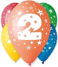 Pastelový balónek s číslicí 2, 25ks, rozměr 30cm, mix barev