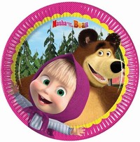 Sada papírových talířů 8ks, rozměr 20cm, Máša a medvěd (Masha and the Bear)