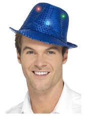 Flitrový klobouk - modrý, svítící