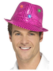 Flitrový klobouk svítící, růžový