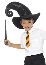 Kouzelnická sada Harry Potter (černý klobouk, kravata, hůlka)