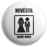Placka GAME OVER - nevěsta, (Bílá)