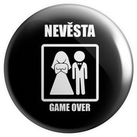 Placka GAME OVER - nevěsta, (Černá)