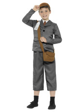 Kostým evakuovaného chlapce z 2. sv. války, šedý