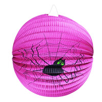Lampion Halloween kulatý fialový - pavouk 25cm