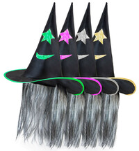Dětský čarodějnický klobouk s vlasy, různé barvy