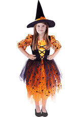 Dětský kostým oranžová čarodějnice/Halloween s kloboukem (M)