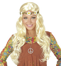 Blond paruka hippie s květinovou čelenkou