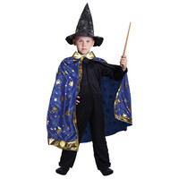 Dětský kouzelnický modrý plášť s hvězdami čarodějnice/Halloween