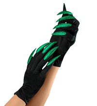 Rukavice černé s dlouhými zelenými nehty