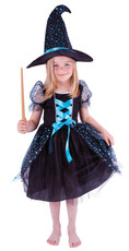 Dětský kostým modro-černý čarodějnice/Halloween (S)