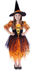 Dětský kostým oranžová čarodějnice/Halloween s kloboukem (S) e-obal
