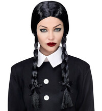 Dámská paruka Wednesday Addams, s mašličkami