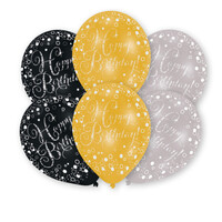Balónky Všechno nejlepší (černý, stříbrný, zlatý) 6 ks, 27,5 cm