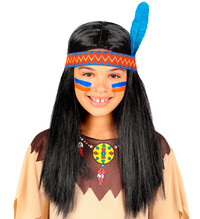 Dětská indiánská paruka s modrým pérem