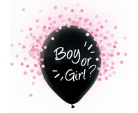 Černý latexový balonek na odhalení pohlaví miminka s konfetami, růžový