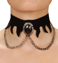 Černý sametový náhrdelník (choker) s kamenem a řetízkem