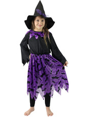 Dětský kostým čarodějnice s netopýry a kloboukem (pro věk 3-6 let)