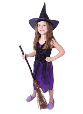 Dívčí kostým čarodějnice s kloboukem, fialová