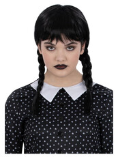 Dívčí paruka Wednesday Addams, černá