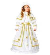 Dívčí kostým sněhová princezna (šaty s opaskem a kapucí)