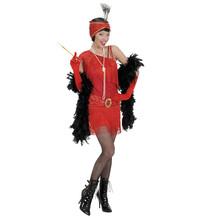 Dámský červený kostým Flapper z 20. let (šaty, čelenka)
