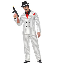 Pánský bílý pruhovaný kostým gangster z 20. let (sako, kalhoty)