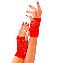 Dámské červené fishnet rukavice bez prstů