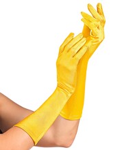 Dámské žluté saténove rukavice, elastické 40 cm