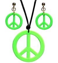 Neonově zelený hippie set náušnic a náhrdelníku