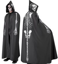Černá kápě s motivem kostry, 150 cm