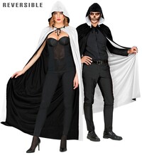 Oboustranný plášť bílá/černá s kapucí,140 cm
