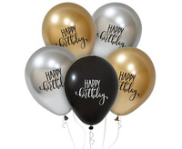 Balónky Happy Birthday (černý, stříbrný, zlatý) 5 ks, 30 cm