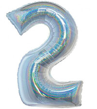 Foliový balónek číslice dvě stříbrný holografický, 76 cm